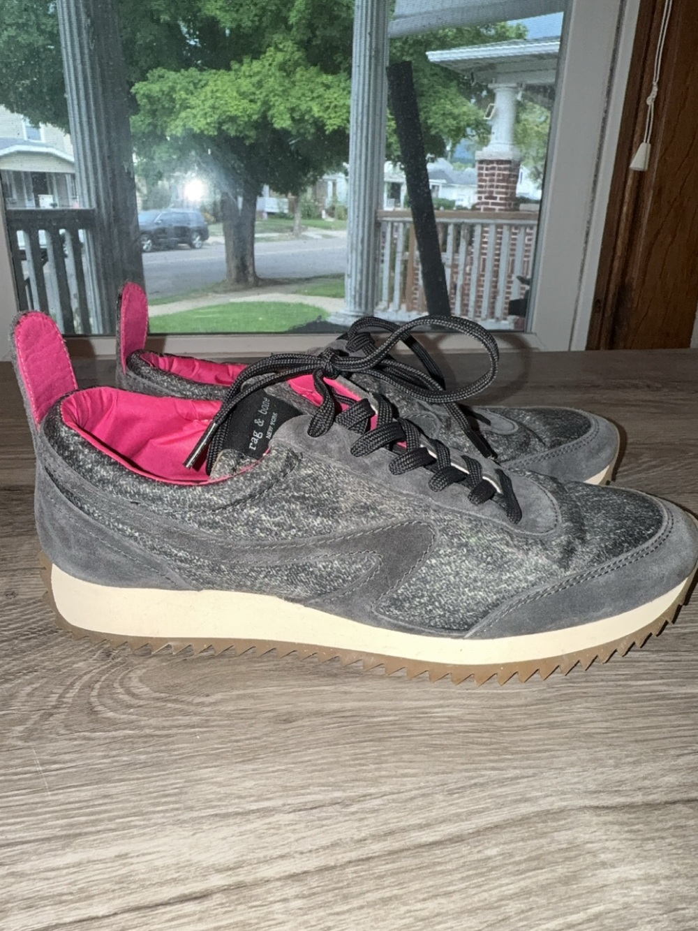rag & bone Gray Suede-Style Sneakers with Pink Lining